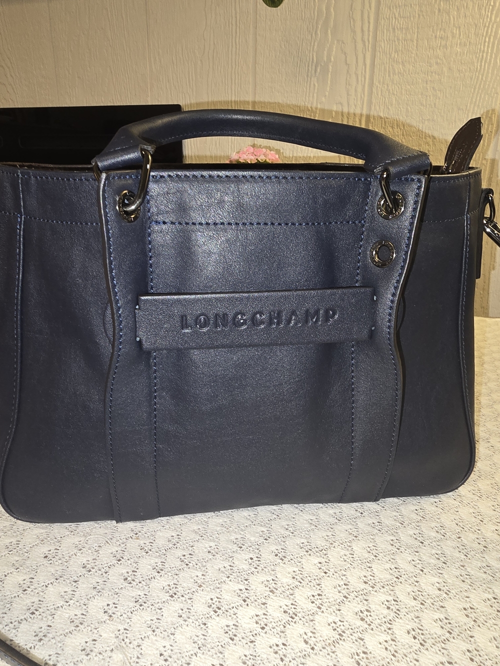 Longchamp Navy Leather Top-Handle Tote